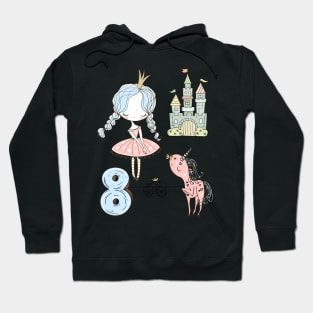 8th birthday Princess Castle Unicorn Carriage Hoodie